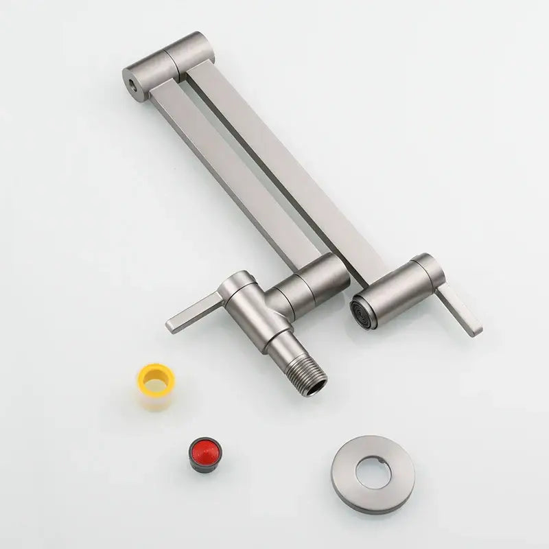 Stainless steel brass wall mounted kitchen faucet with adjustable articulated gooseneck and dual hot cold handles