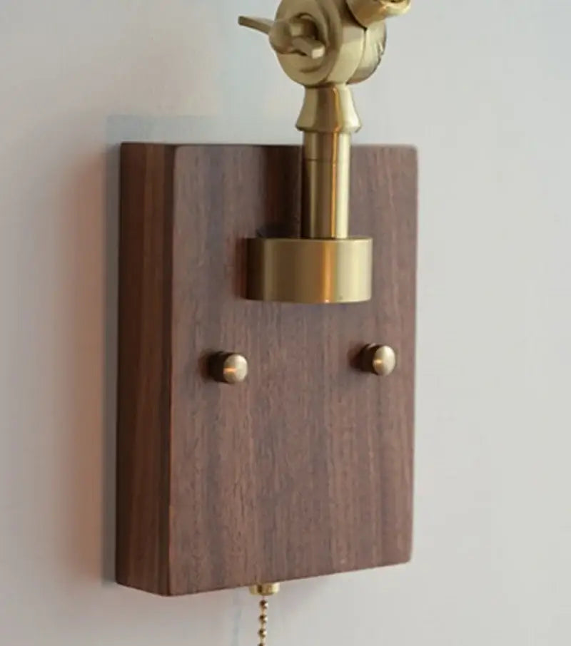Brass walnut led wall lamp with adjustable brass finish, dark wood base, and rotatable design for hallway lighting