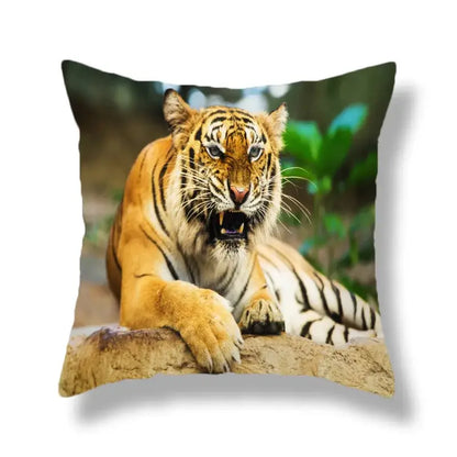 Brave tiger pattern print cushion cover in orange and black stripes for living room decor nine pack