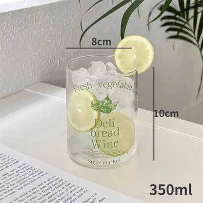 Brie cheese sandwich printed clear glass coffee mug filled with ice and lemon slices for kitchen use