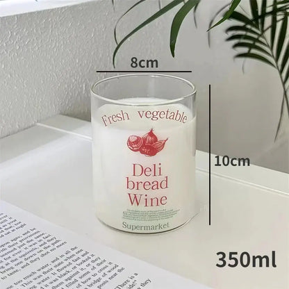Brie cheese sandwich glass coffee mug with clear jar design white wax and red deli label for kitchen use