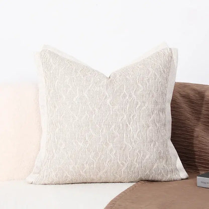 Beige textured brighton cross stitch cushion cover with subtle woven pattern and soft leather finish for living room
