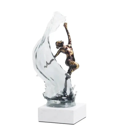 Bronze ballet dancer figure with glass water effect fabric mid-leap for elegant home decor display