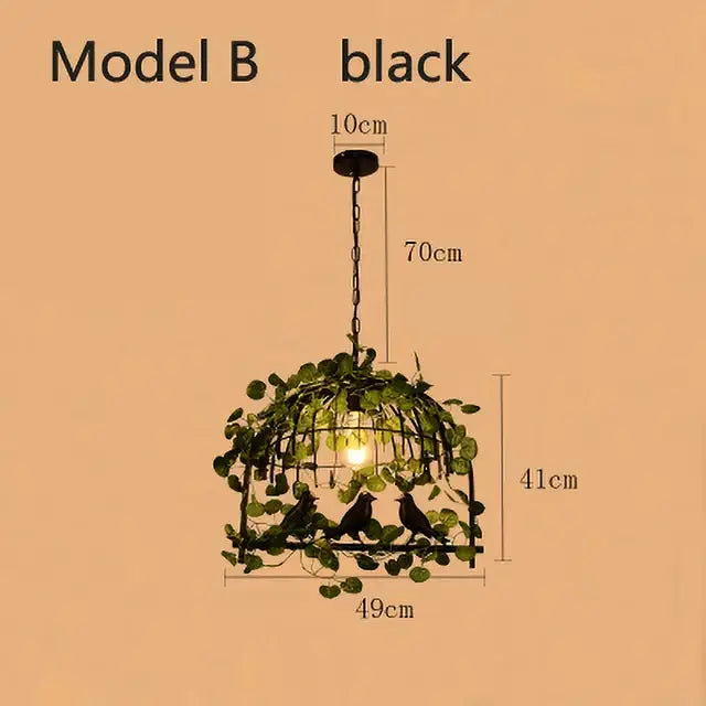 Black metal birdcage pendant lights with green artificial vines and three black bird silhouettes for dining room decorbites birdcage pendant