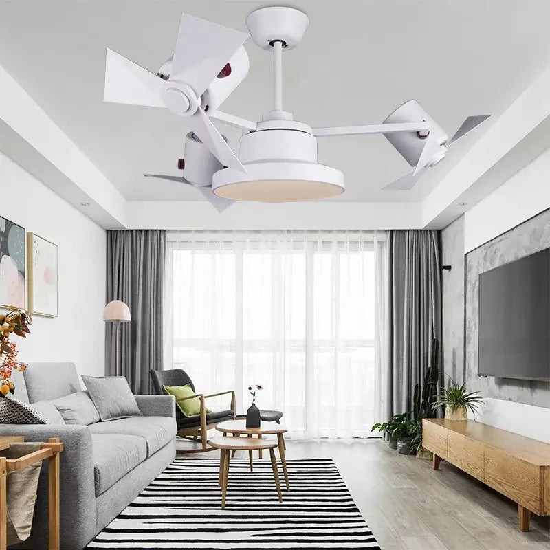 White ceiling fan with four blades and integrated lighting for living room in decorbites ceiling fan bronze collection