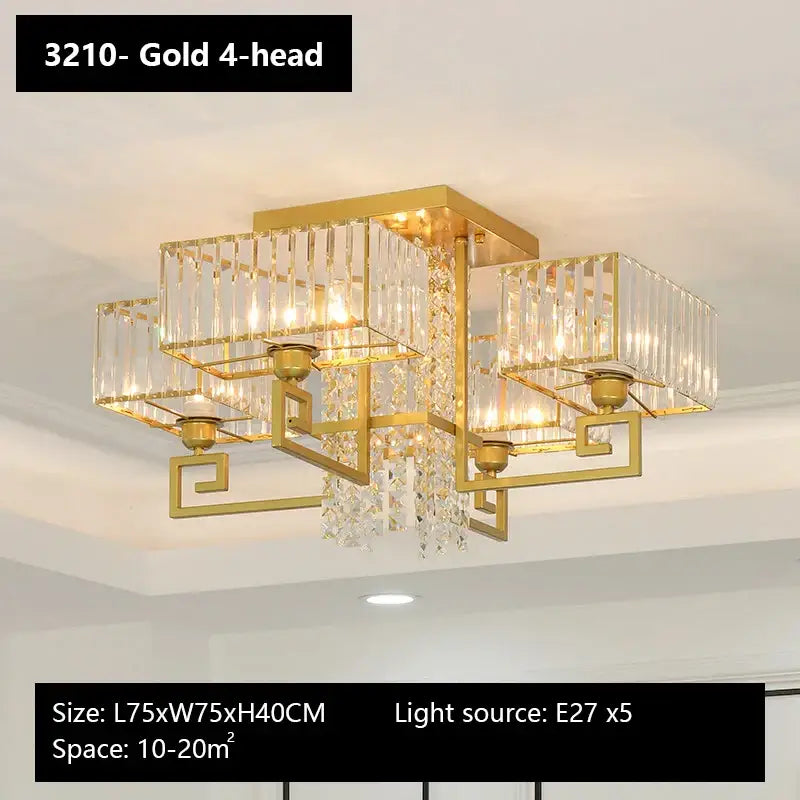Gold 4-head pendant light with crystal rectangular shades and dangling crystals for living room decorbites crystal rectangular ceiling