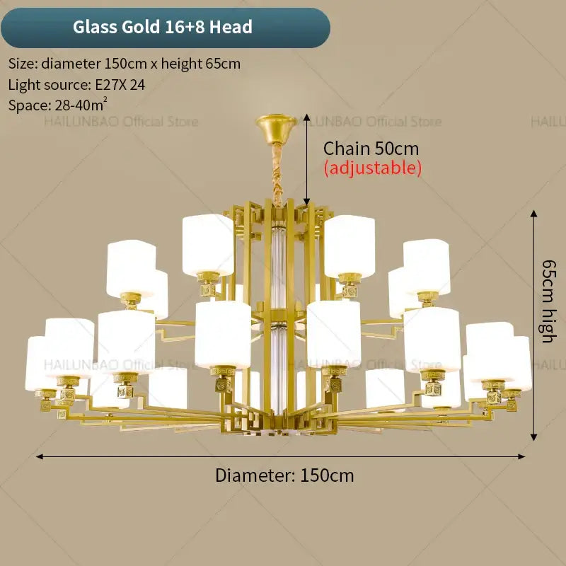 Bronze high jump floor hollow chandelier with glass gold 16+8 heads and frosted shades for duplex living room decorbites high jump