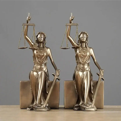 Bronze-colored justice goddess statue bookends holding scales and sword for study room decorbites justice goddess decor