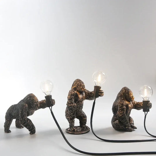 Bronze king kong gorilla table lamp with textured fur holding exposed bulbs perfect for bedroom night light decorbites king kong