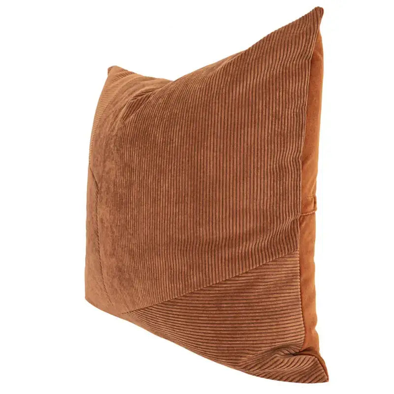 Brown corduroy patchwork cushion cover with textured ribbed fabric and stitched seams for living room decorbites brown corduroy