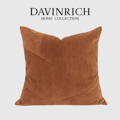 Brown corduroy patchwork cushion cover featuring a warm geometric design for living room decorbites decor