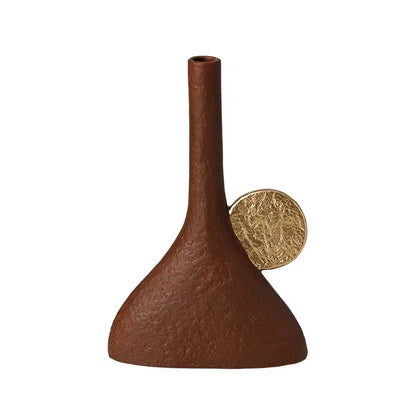 Brown geometric triangle ceramic vase with slender neck and gold accent for living room decorbites decorbites geometric triangle