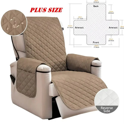 Beige quilted plus-size recliner chair cover with diamond stitching made of water-resistant fabric for living room protection