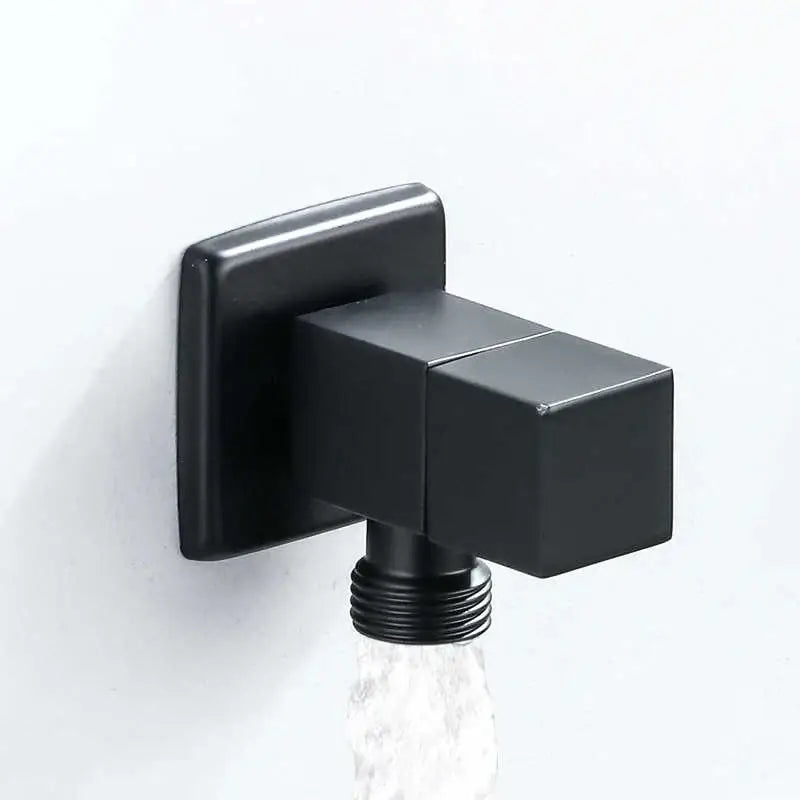 Black matte stainless steel brus gold corner valve bathroom faucet with square shape and threaded spout by decorbites brus gold