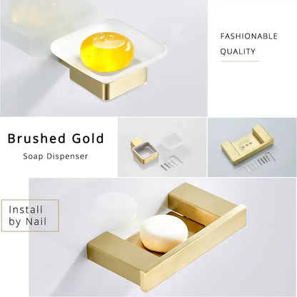Brushed gold soap dispenser with white ceramic insert in stainless steel decorbites brushed gold bathroom set