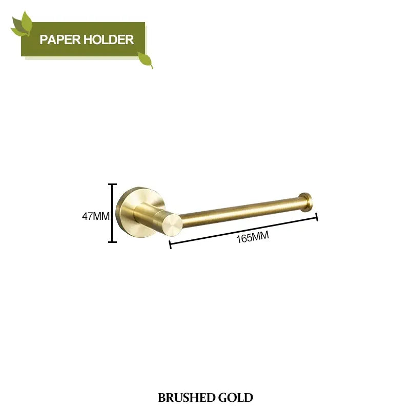 Brushed gold paper holder with sleek modern design and cylindrical rod from decorbites bathroom pendant set