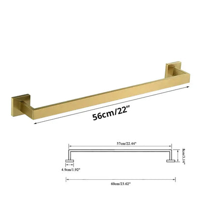 Brushed gold bathroom towel rack set with multi bar shelf and hooks featuring a sleek metallic finish and square brackets