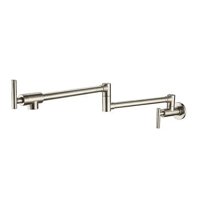 Brushed gold stainless steel foldable pot filler faucet with two handles for temperature control wall mount design