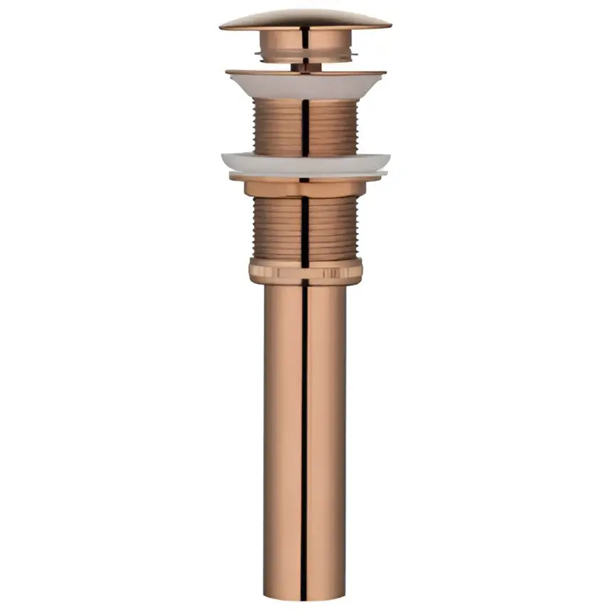 Brushed gold pop-up drain stopper 2-pack with copper-toned metal, sleek cylindrical body, and ridged design for bathroom sinks