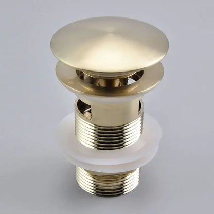 Brushed gold pop-up drain stopper 2-pack with sleek rounded top and threaded metallic base for bathroom sink drain