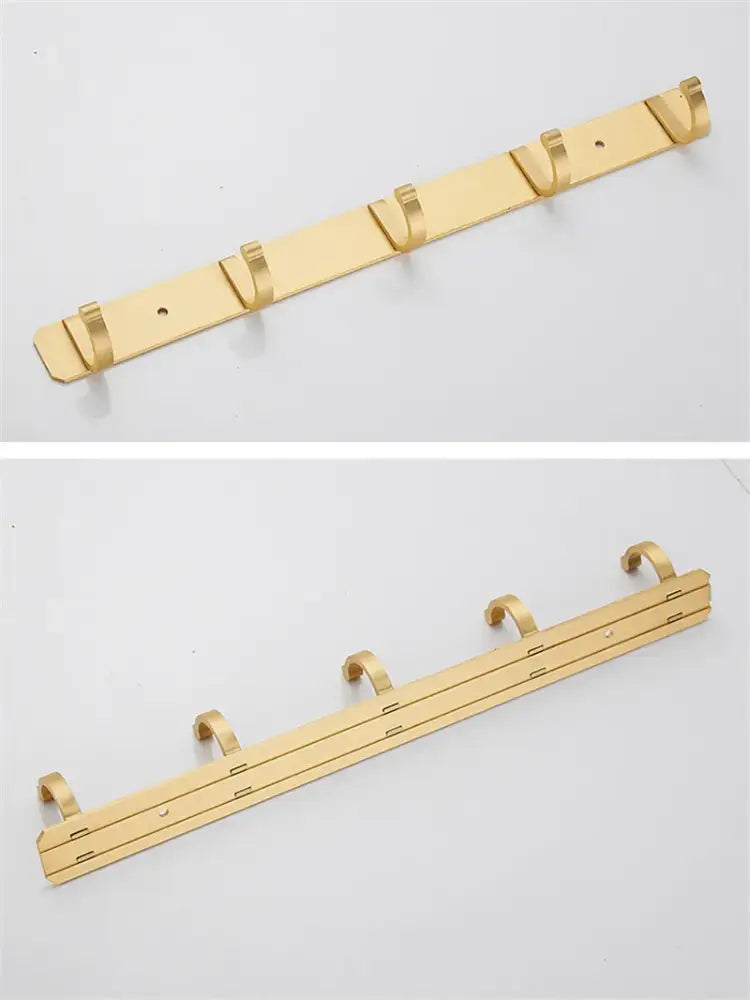 Brushed gold metal wall-mounted robe hooks with five curved hooks for kitchen or decorbites brushed gold wall rack