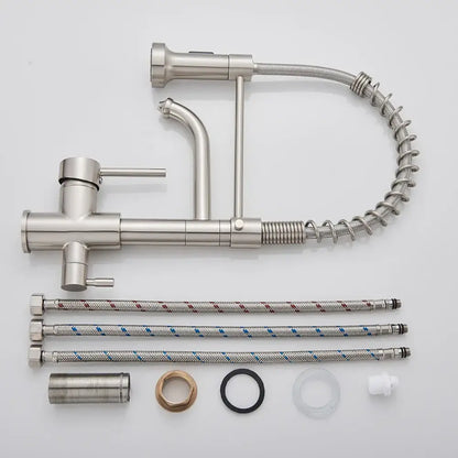 Brushed nickel kitchen faucet with pull down sprayer flexible coiled hose and three braided supply lines decorbites brushed nickel