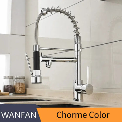 Brushed nickel kitchen faucet with chrome finish, flexible gooseneck, black rubberized handle, and pull-down spray head decorbites brushed nickel