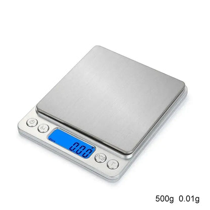 Brushed silver decorbites digital kitchen jewelry scale with blue lcd display and four control buttons