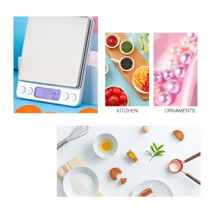 Brushed silver digital kitchen jewelry scale by decorbites with sleek rectangular design and blue lcd display