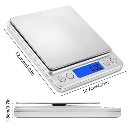 Brushed silver digital kitchen jewelry scale with sleek metallic finish and blue lcd display by decorbites digital kitchen