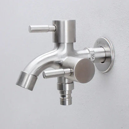 Brushed stainless steel dual spout washing machine faucet with stainless steel 304 polished finish for outdoor use