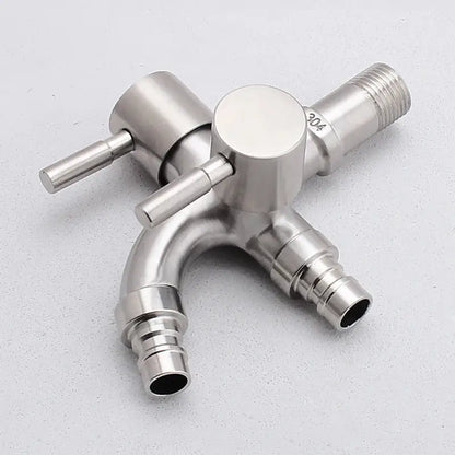 Brushed stainless steel dual spout washing machine faucet with triple-handle 304 polished stainless steel finish
