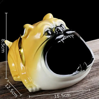 Yellow and black ceramic bulldog sunglasses ceramic ashtray with glossy finish for living room decor set of 4