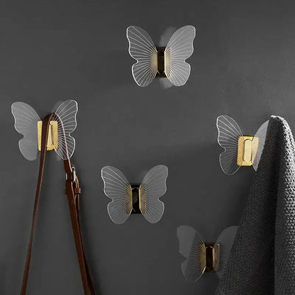 Transparent decorbites butterfly acrylic towel hook with gold-toned metal clasps for bathroom wall decor