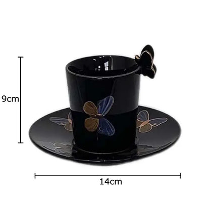 Black ceramic butterfly pattern ceramic cup and saucer set with decorative butterfly handle for dining room decorbites butterfly pattern