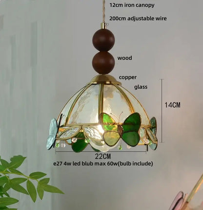 Butterfly tiffany glass pendant light with brass copper frame green and clear stained glass blue green shade decorbites butterfly tiffany
