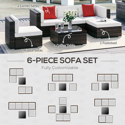 6-teiliges Terrassenmöbel-Set Outdoor-Gesprächsset Ganzjährig wetterbeständiges PE-Modulsofa-Set mit Hocker