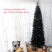 HOMCOM 2,4 m Bleistift-Weihnachtsbaum, unbeleuchteter künstlicher Weihnachtsbaum schlanker Douglasie Tannenbaum mit realistischen Ästen, Halloween-Baum mit 1168 Spitzen, schwarz