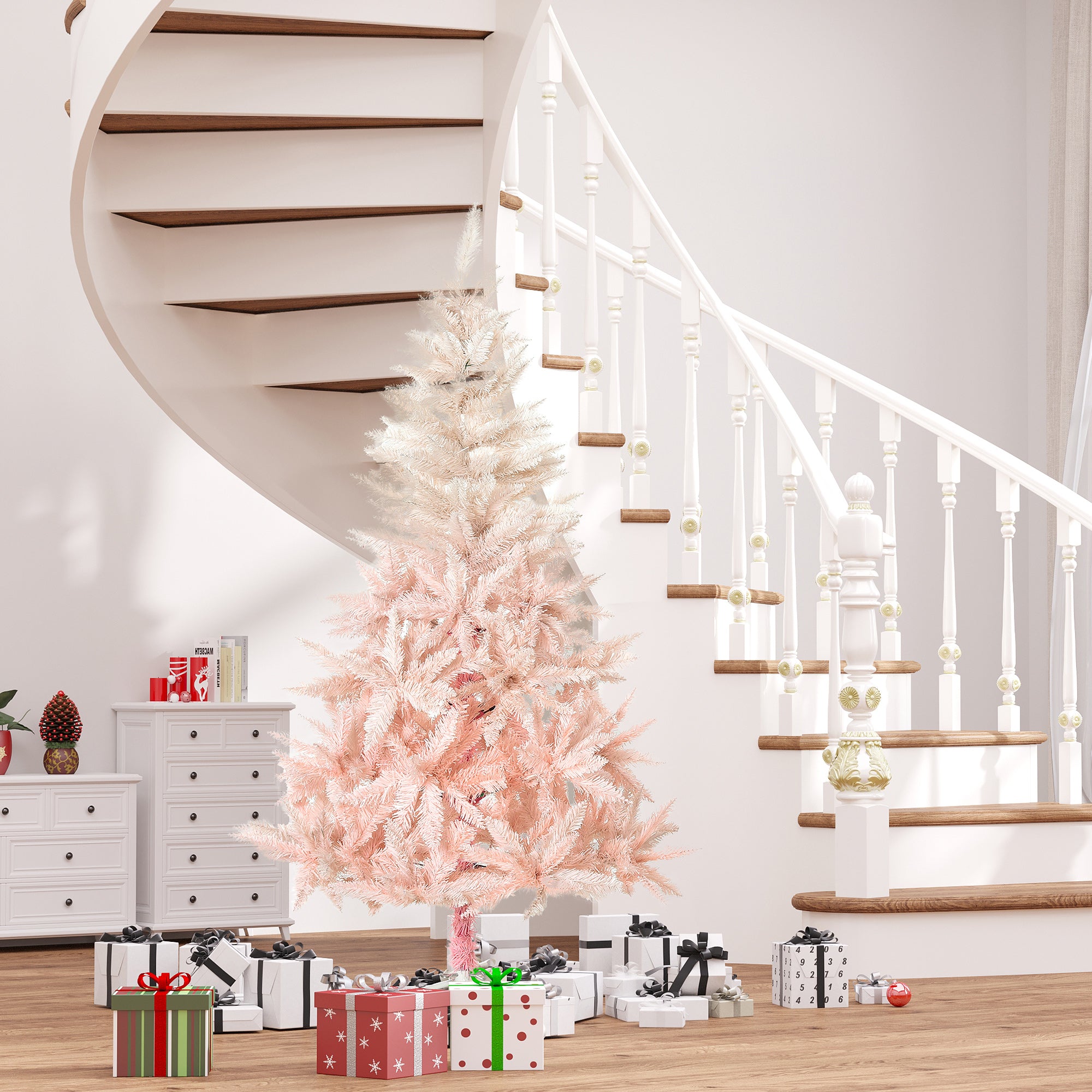 HOMCOM 7-Fuß unbeleuchteter Fichten-Kunstweihnachtsbaum mit realistischen Ästen und 1000 Spitzen, Pink