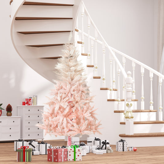 HOMCOM 7-Fuß unbeleuchteter Fichten-Kunstweihnachtsbaum mit realistischen Ästen und 1000 Spitzen, Pink
