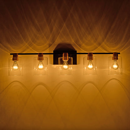 5-Lichtige Badezimmerleuchten in mattschwarzer und mattgoldener Farbe, moderne Waschtischleuchten mit Glasschirm, Vintage-Leuchten für Badezimmer über dem Spiegel, Wandlichter für Küche, Esszimmer, Schlafzimmer und Flur