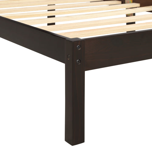 Bettgestell mit Kopfteil, Holzlamellenunterstützung, Kein Lattenrost erforderlich, Einzelbett, Espresso