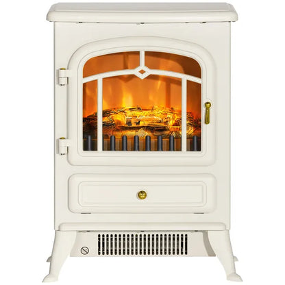 22" Elektro-Kaminheizung, freistehender Kaminofen mit realistischen LED-Flammen und Scheiten sowie Überhitzungsschutz, 750 W/1500 W, Beige