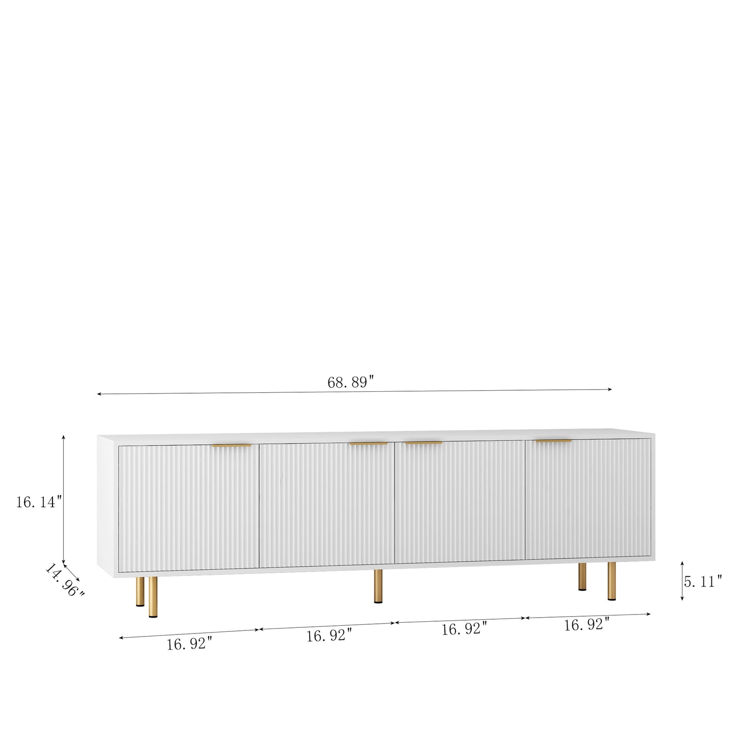 Weißes modernes TV-Ständer Fluted T, Entertainment-Center mit Stauraumtüren, TV-Konsole Medienschrank, für 55-Zoll-TV, Wohnzimmer