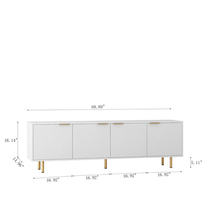 Weißes modernes TV-Ständer Fluted T, Entertainment-Center mit Stauraumtüren, TV-Konsole Medienschrank, für 55-Zoll-TV, Wohnzimmer