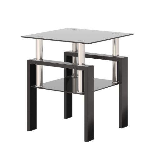1-teiliges modernes gehärtetes Glas-Teetisch Couchtisch Beistelltisch, quadratischer Tisch für das Wohnzimmer, schwarz