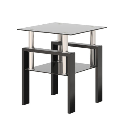1-teiliges modernes gehärtetes Glas-Teetisch Couchtisch Beistelltisch, quadratischer Tisch für das Wohnzimmer, schwarz