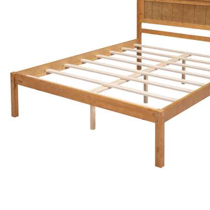 Bettgestell mit Kopfteil, Holzlamellenunterstützung, Kein Lattenrost erforderlich, Doppelbett, Eiche