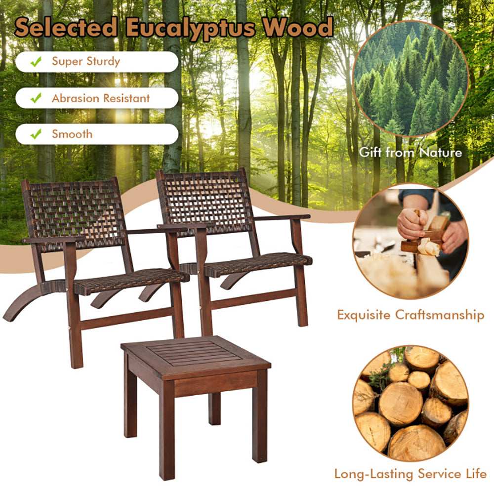 3-teiliges Outdoor-Holz-Patio-Rattan-Möbelset