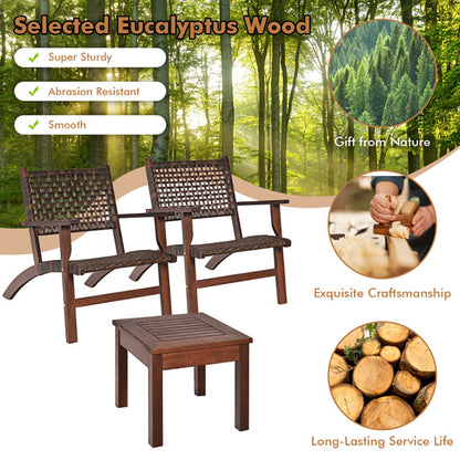 3-teiliges Outdoor-Holz-Patio-Rattan-Möbelset